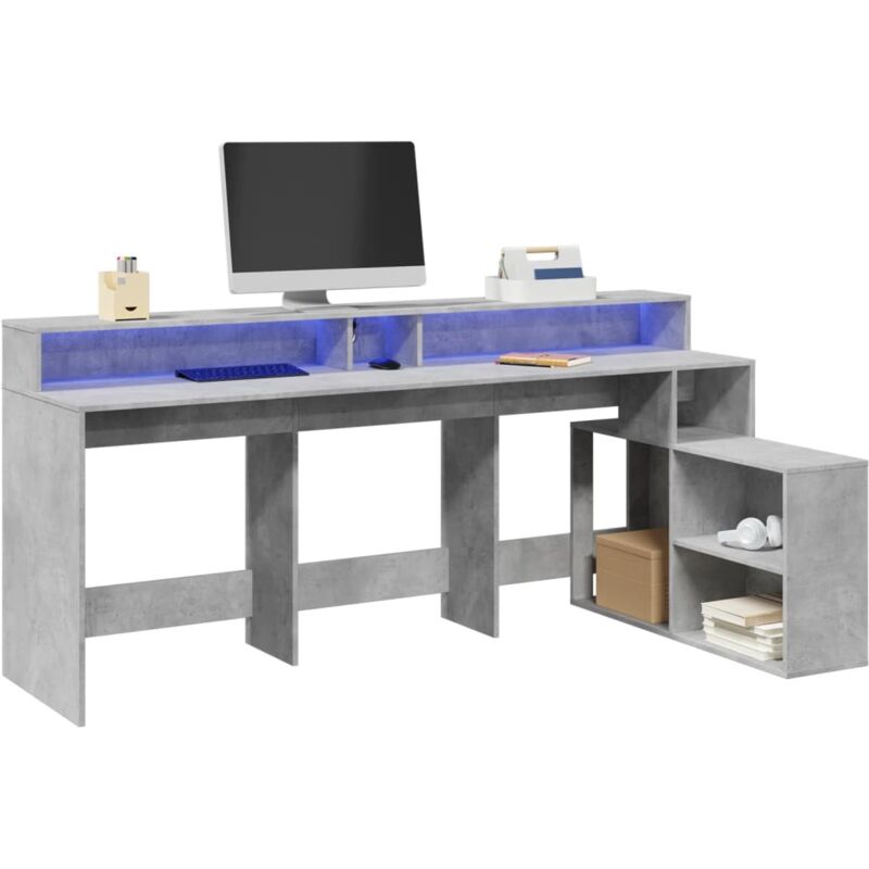 Vidaxl - Bureau et lumières led gris béton 200x104x91cm bois ingénierie
