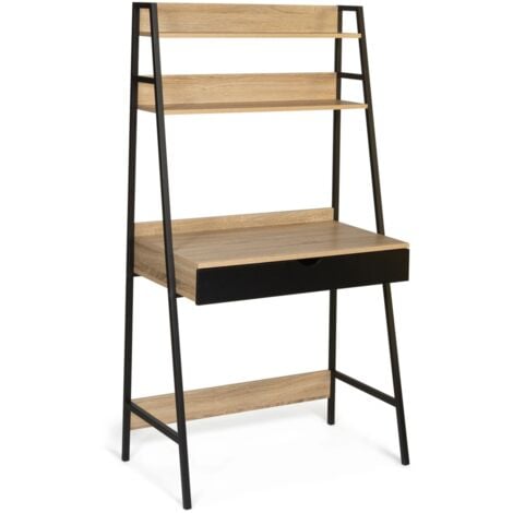 Bureau étagère 1 tiroir noir BOSTON design industriel