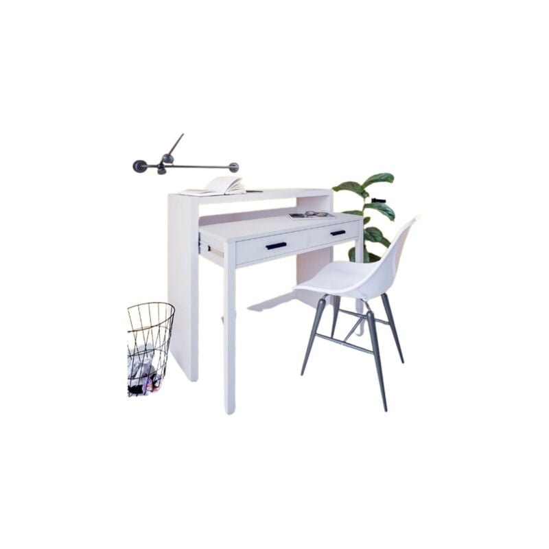 Abitare - Bureau extensible blanc artik avec deux tiroirs 36-66 cm - Torino