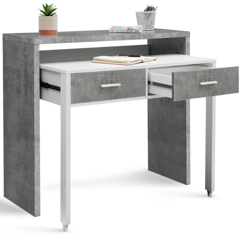 Bureau extensible max effet béton et blanc