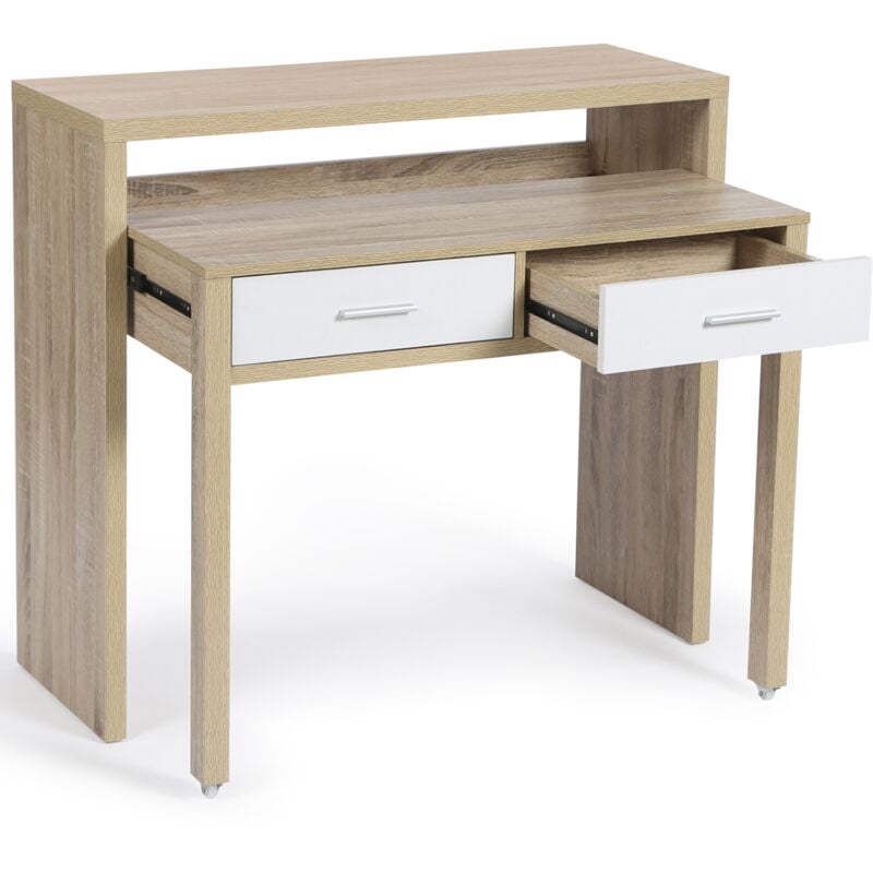 Bureau extensible max façon hêtre et blanc