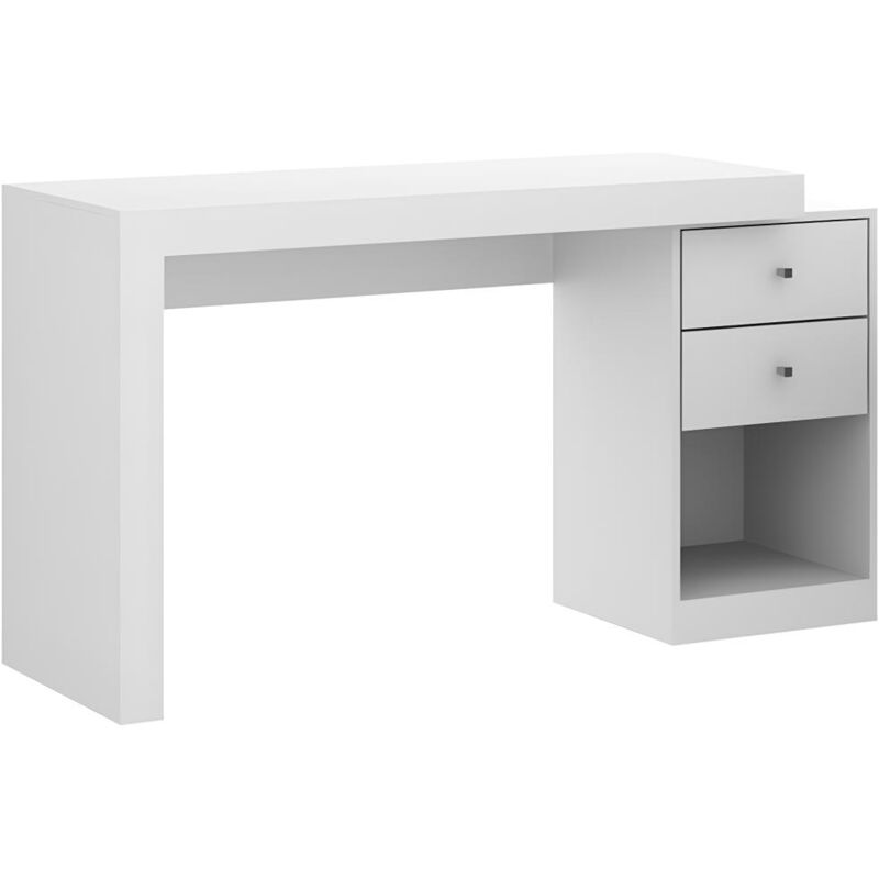 Vente-unique - Bureau extensible 2 tiroirs et 1 niche - Coloris : Blanc - evan