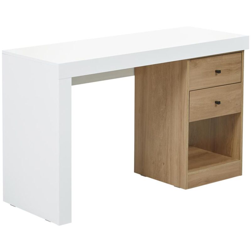 Vente-unique - Bureau extensible 2 tiroirs et 1 niche - Coloris : Blanc et naturel - evan