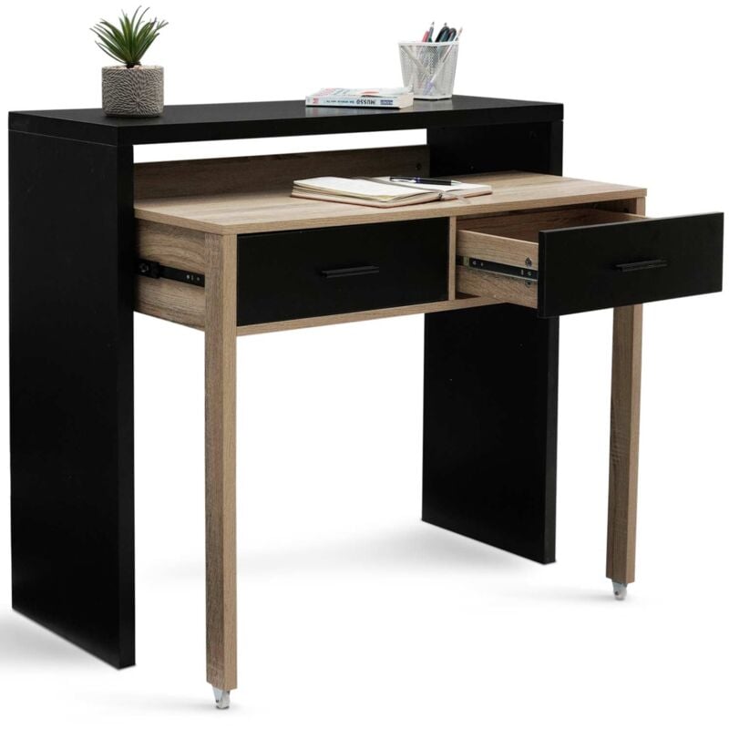 Bureau extensible max noir et façon hêtre