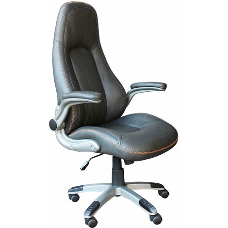 Bureau fauteuil et jeu ergonomique en cuir gris avec des bordures orange Montecarlo