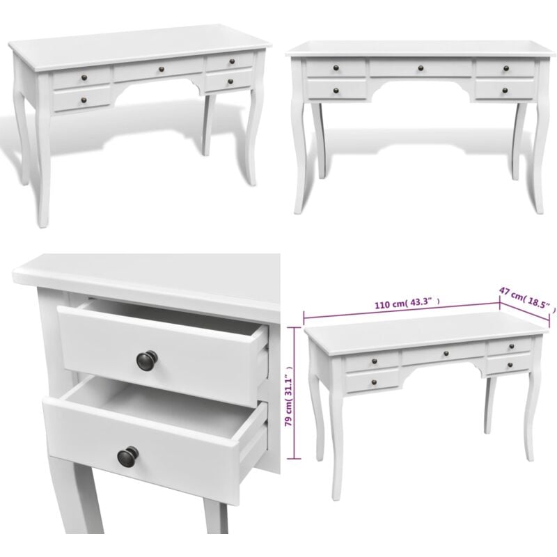 Vidaxl - Bureau français en bois avec pieds courbés et 5 tiroirs - Bureau En Bois - Bureau Vintage - Bureau Français - Meuble De Bureau - Bureau Avec