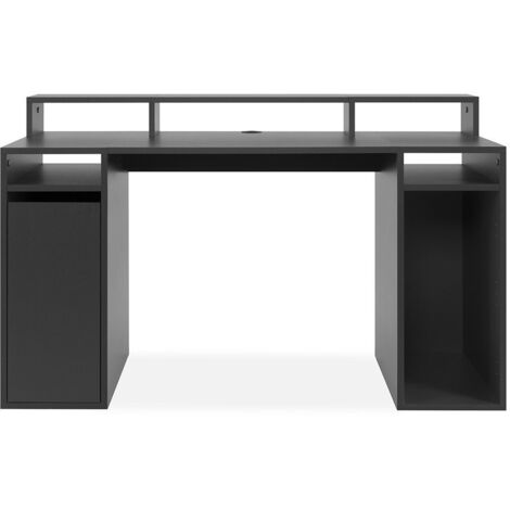 Bureau gamer 1 porte et 1 niche 140x70x85 cm décor noir