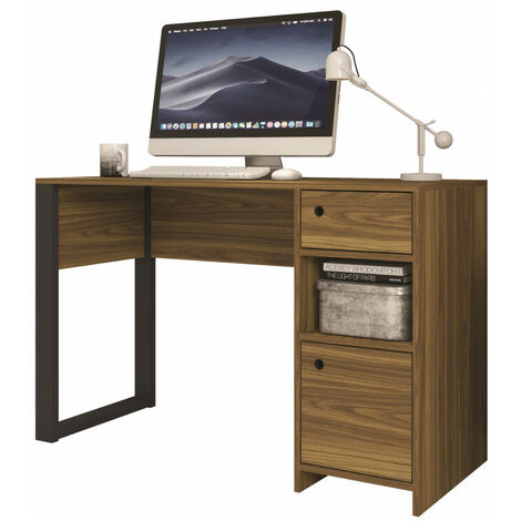 Bureau Gamer 1 Tiroir 1 Porte 2 Niches Noyer L 125 H 75 P 45.1 cm