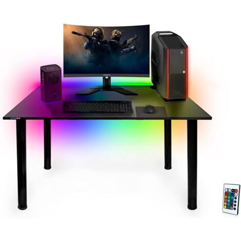 Bureau gamer 105 cm x 65 cm – Bureau noir avec lumières LED – Organisateurs de câbles pour espace de jeu optimisé – Syberdesk