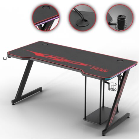 Bureau gamer 140 cm – Plateau en aggloméré avec éclairage LED RVB – Support PC 22 cm – Tapis de souris sur mesure inclus – My Sit