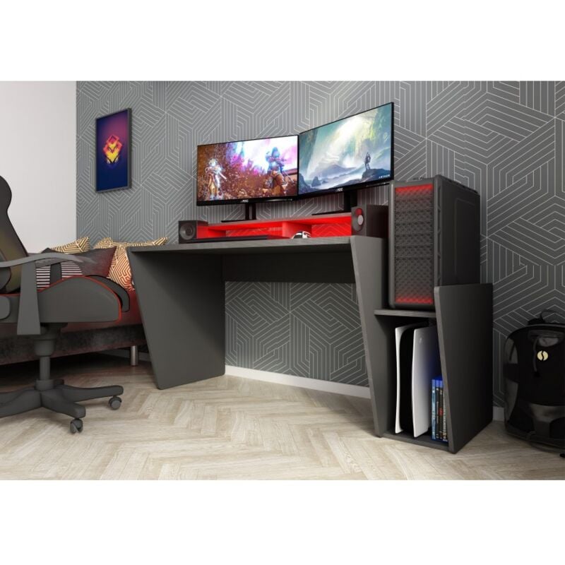 Bureau gamer 149,8x85,5 cm gris foncé - Anzio