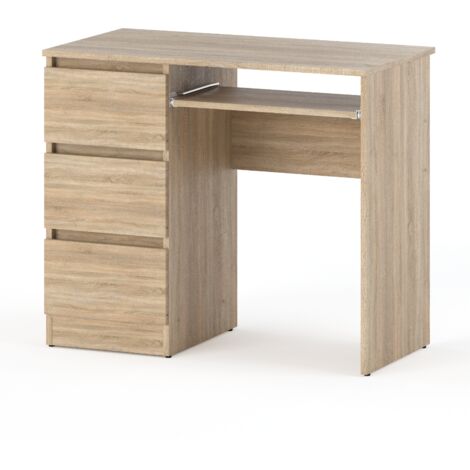 Bureau gamer 90 cm – Panneaux laminés résistants aux rayures – 3 tiroirs – Étagère coulissante pour clavier – Design sonoma moderne