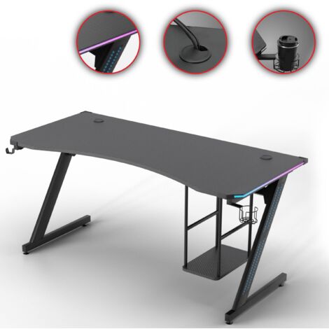 Bureau gamer avec éclairage à DEL RVB – Plateau en aggloméré – Pieds réglables – Dimensions 120 x 66 x 74 cm – My Sit