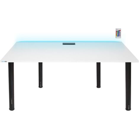 Bureau gamer blanc 134 x 62 cm – Passe-câble en aluminium – Pieds réglables – Bande LED 16 couleurs – Prise USB intégrée – Syberdesk - DESK 132 X