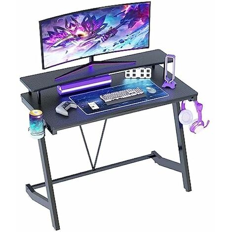 Bureau gamer Bureau de jeu, bureau d'ordinateur de 40 pouces avec grand support pour écran,station de travail de joueur avec porte-gobelet, crochet pour casque pour la maison et le bureau TREETALK
