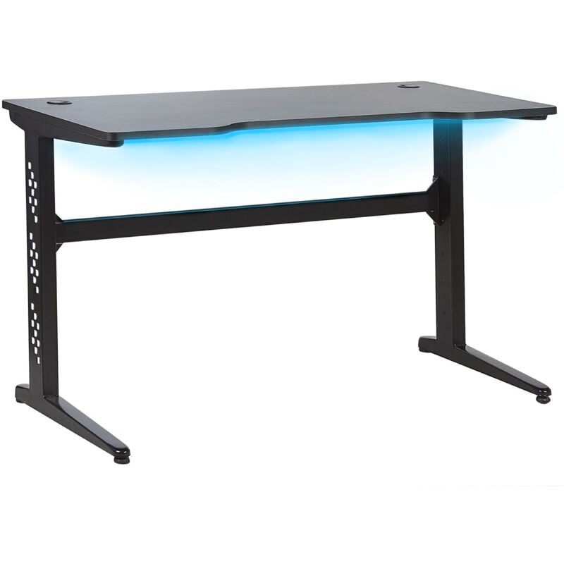 Beliani - Bureau Table Gaming Noir Look Futuriste Plateau et Pieds Rétro Eclairage led Multicolore Ideal Pour Competitions e Sport
