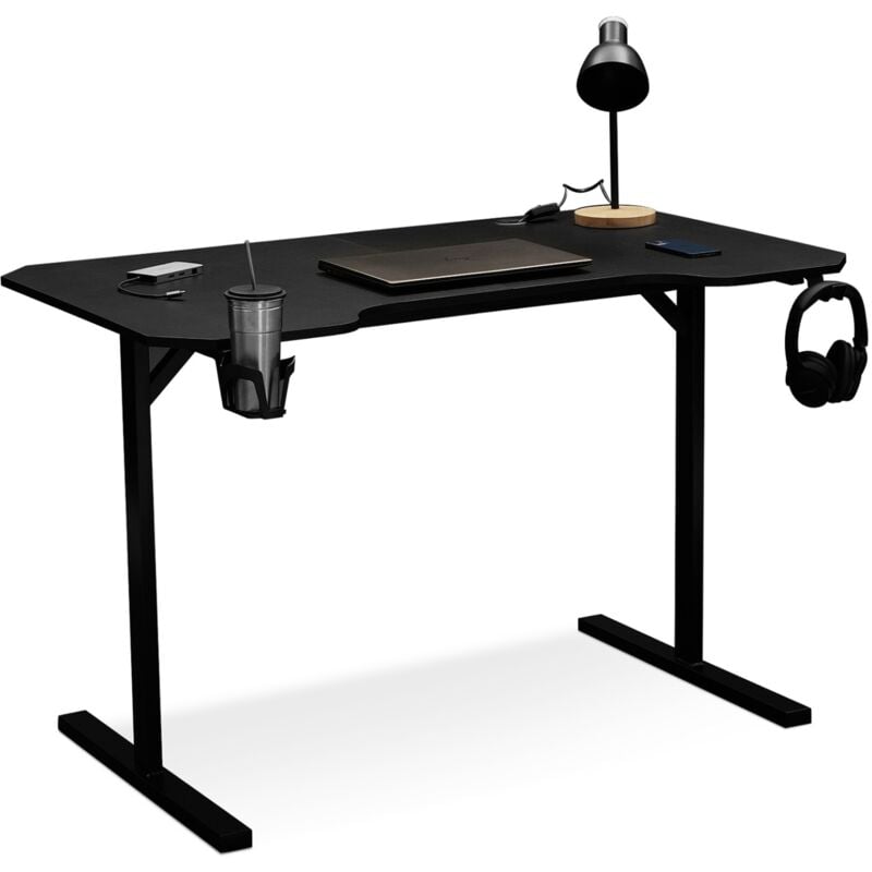 Idmarket - Bureau gaming droit 120 cm noir alexis porte-gobelet et crochet pour casque