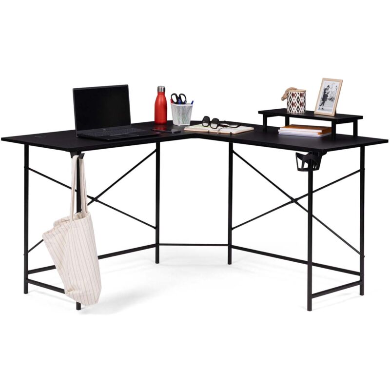 Bureau gaming d'angle noir ALEXIS support pour écran porte gobelet et accessoires