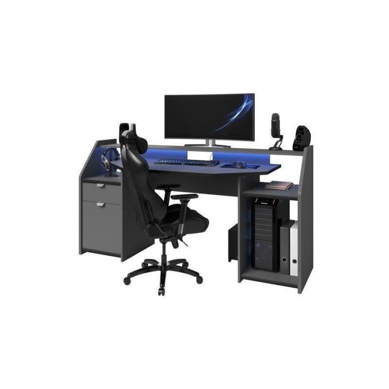 Parisot - Bureau gamer Gaming - Panneaux de particules - Gris ombre et noir - l 180 x p 67 x h 92 cm