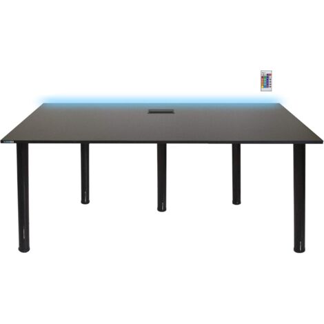 Bureau gamer avec bande LED 16 couleurs – Dimensions 165 x 68 x 73-76 cm – Pieds réglables en hauteur – Gestion des câbles intégrée – Syberdesk