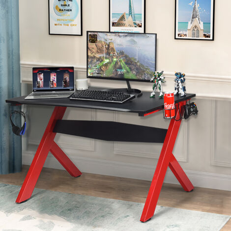 Bureau Gamer pour E-Sport avec Porte-Gobelet Tapis de Souris Support pour Ecouteurs en Fibre de Carbone et Cadre en Acier DESIGN IN