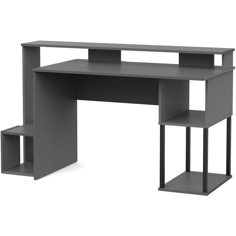 Pegane - Bureau gamer, table de jeu avec compartiments en aggloméré avec finition grise - Longueur 150 x Profondeur 67 x Hauteur 77 cm