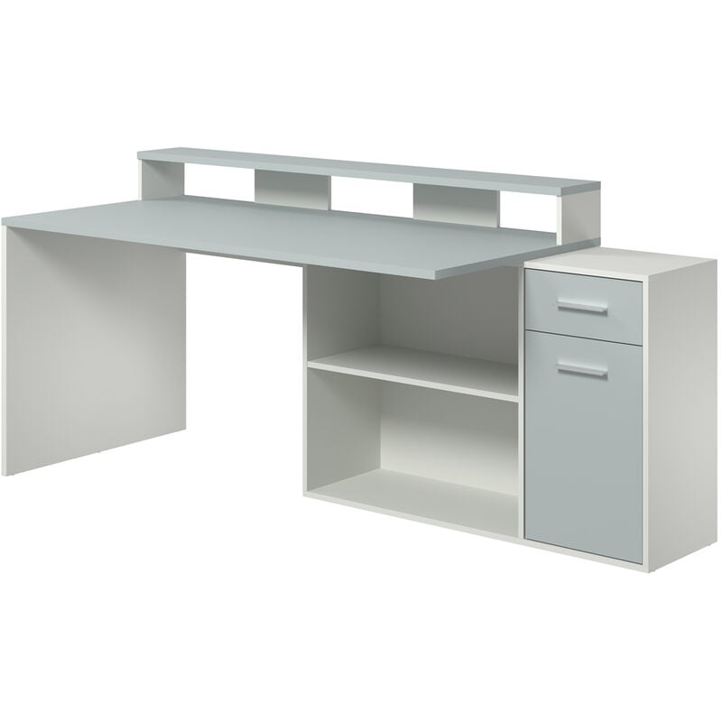 Bureau gamer, table de jeu coloris blanc, gris pastel - Longueur 160 x hauteur 92 x profondeur 115 cm Pegane