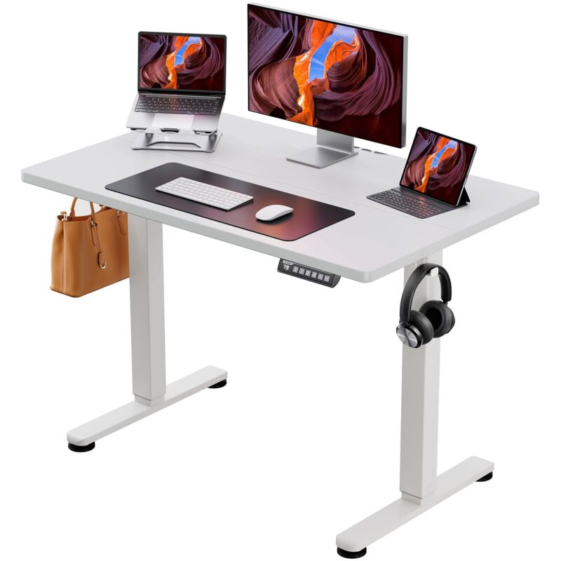 Ergear - Bureau Assis Debout Electrique,120 x 60 cm, Bureau Motorisé Ergonomique, avec Contrôle de la mémoire, blanc