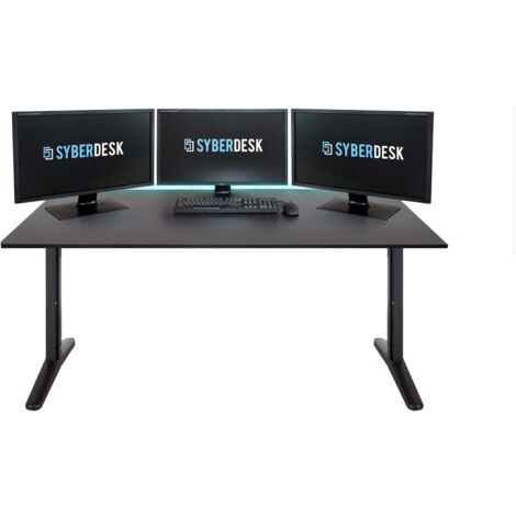 Bureau gamer ULTRA XXL 165 x 68 cm – Hauteur réglable 74-75 cm – Système LED avec télécommande – Gestion des câbles intégrée – Noir – Syberdesk