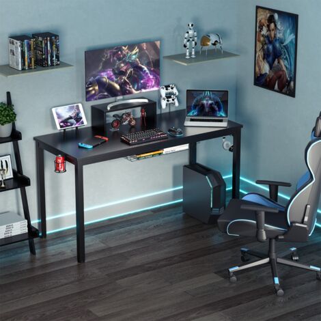 Bureau Gaming, 140x60x74cm, Étagère Écran, Support Tablette, Crochet Casque CW68589