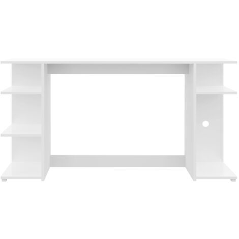 Bureau gaming Bureau d'ordinateur avec rangement sous les pieds coloris Blanc - Longueur 136 x Hauteur 75 x Profondeur 60 cm