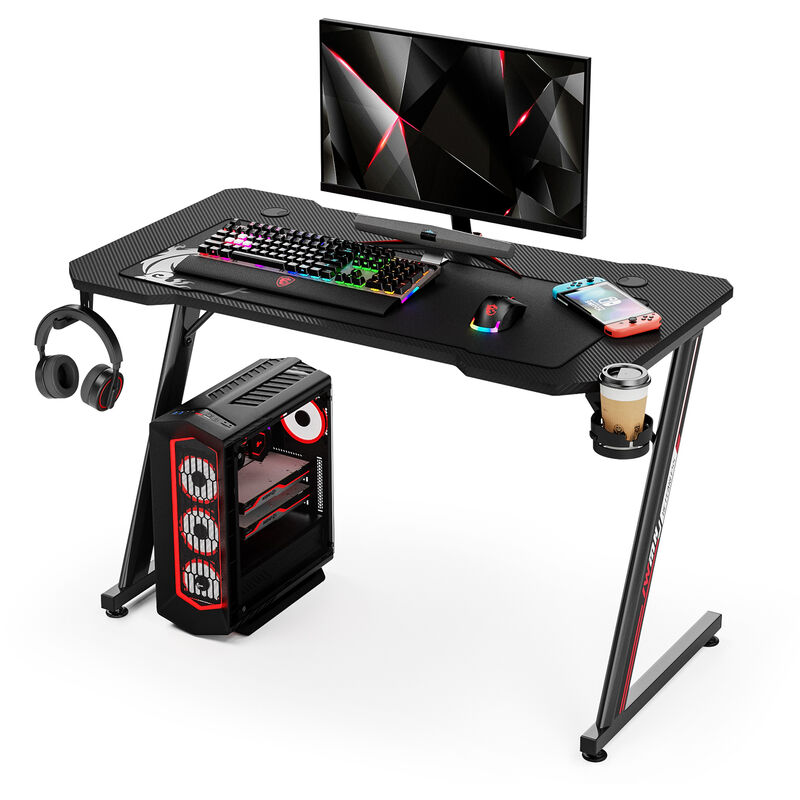Bureau Gaming, Bureau Gamer d'Ordinateur, Ergonomique, Table Gamer avec de Poignée Support pour Ecouteurs Porte Gobelet - IntimaTe WM Heart