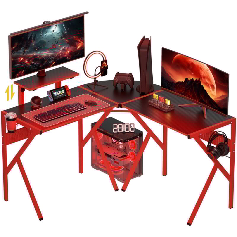 MH - Bureau gaming d'angle bracket casque et gobelet étagère écran métal panneaux