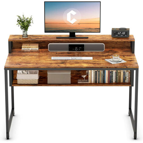 Bureau Gaming Informatique - Bureau Table Gamer Stable Barre avec Livre Etagère Rangement, Pied Réglable pour Travailler, Etudier, Jouer, Chambre, Domicile Style Simple