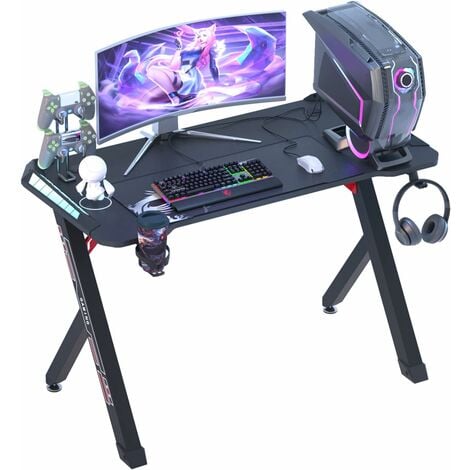 Bureau Gaming LED 100cm Bureau Gamer RGB pour Ordinateur Table Gaming pour PC Informatique - Noir