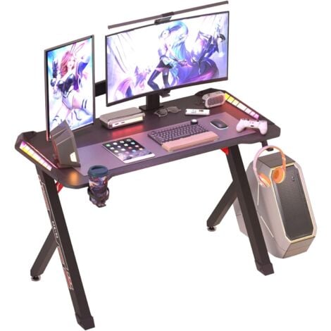 Devoko Bureau Gamer avec Rangement, Table Gaming LED Bureau d'angle, Bureau  d'angle en Forme