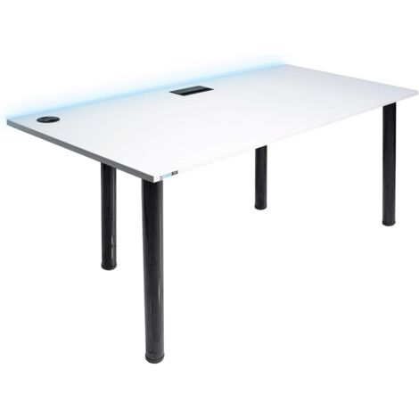 Bureau Gaming pour les Gamers Blanc - Gaming Desk 132 x 65 cm - Syberdesk- Ordinateur Bureau de Jeu avec LED et port USB pour Les Joueurs - Bureau a Domicile