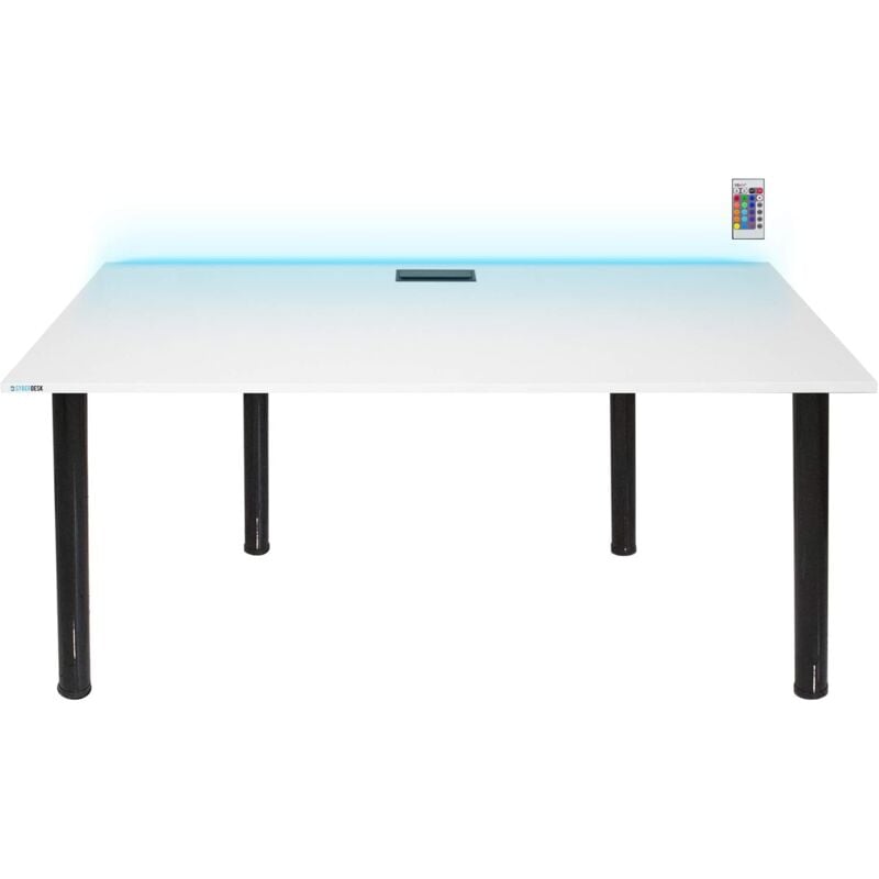 Bureau Gaming pour les Gamers Blanc - Gaming Desk 132 x 65 cm Syberdesk Ordinateur Bureau de Jeu avec led pour Les Joueurs - Bureau a Domicile
