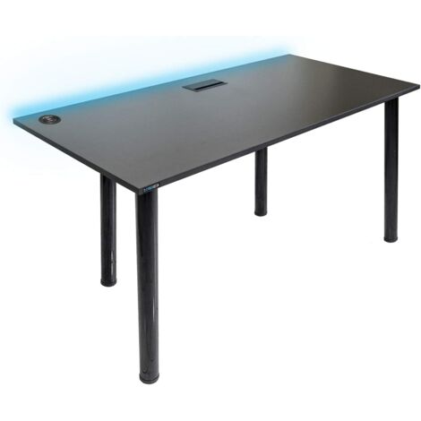 Bureau Gaming pour les Gamers Noir - Gaming Desk 132 x 65 cm - Syberdesk- Ordinateur Bureau de Jeu avec LED et port USB pour Les Joueurs - Bureau a Domicile