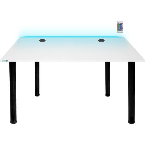 Bureau Gaming SyberDesk Bureau de Jeu pour Gamers 105 cm x 65 cm – Bureau d'ordinateur pour Bureau a Domicile – Petit Bureau avec lumieres LED – Bureau Blanc pour Jeu avec organiseurs de câbles