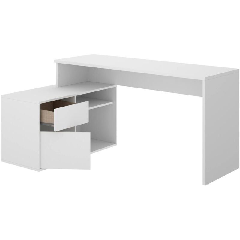 Dmora - Bureau Gardena, Bureau multiposition pour bureau ou chambre, Table d'étude d'angle polyvalente, 139x92h75 cm, Blanc, avec emballage renforcé