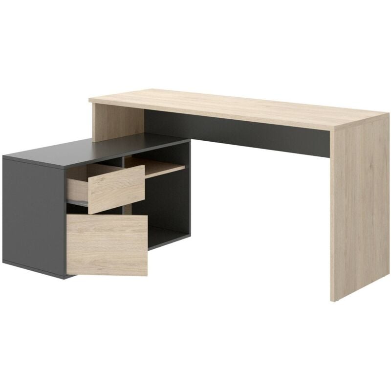 Dmora - Bureau Gardena, Bureau multiposition pour bureau ou chambre, Table d'étude d'angle polyvalente, 139x92h75 cm, Chêne et Anthracite