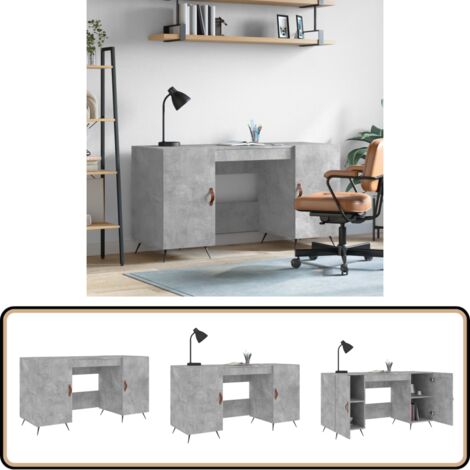 Bureau gris béton 140x50x75 cm bois d'ingénierie - Bureau D'étude - Bureau Compact - Bureau Design - Meuble De Bureau - Bureau Industriel