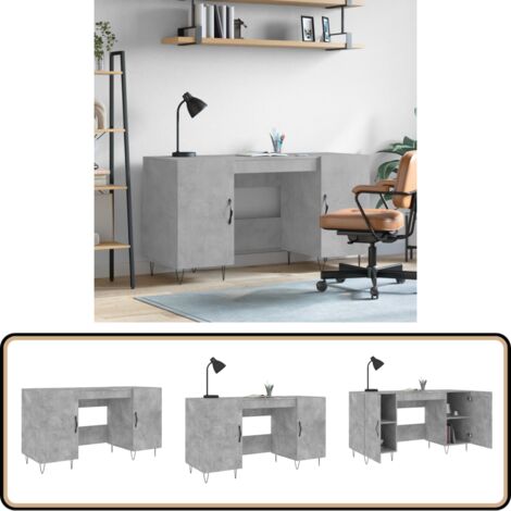 Bureau gris béton 140x50x75 cm bois d'ingénierie - Bureau D'étude - Bureau Compact - Meuble De Bureau - Bureau Design - Bureau Industriel