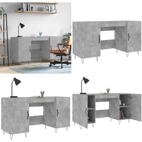 Bureau gris béton 140x50x75 cm bois d'ingénierie - Bureau D'étude - Bureau Compact - Meuble De Bureau - Bureau Design - Bureau Industriel - Home & Living