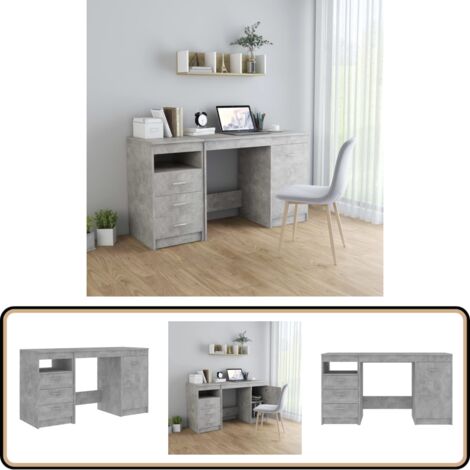 Bureau Gris béton 140x50x76 cm Bois d’ingénierie - Bureau Design - Bureau Gris - Bureau Moderne - Bureau Informatique - Bureau Avec Tiroir