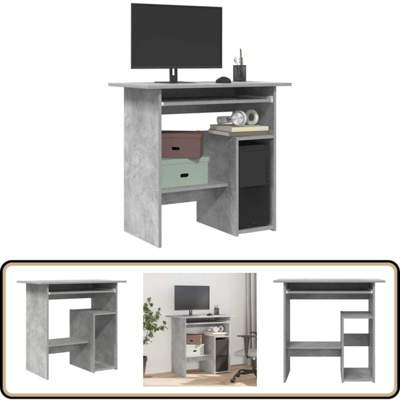 Vidaxl - Bureau Gris béton 80x45x74 cm Bois d'ingénierie - Bureau Gris - Bureau Design - Bureau Informatique - Bureau Compact - Meuble De Bureau
