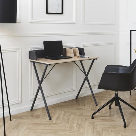 The Home Deco Factory – Bureau enfant gris 90x50x84 cm – Panneaux de particules et acier inoxydable – Design moderne avec passe-câbles intégré