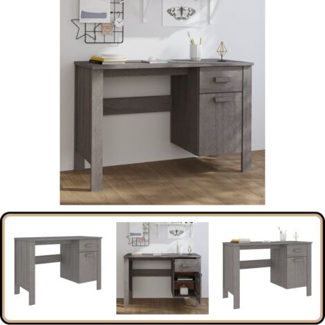 Bureau HAMAR Gris clair 113x50x75 cm Bois massif de pin - Bureau En Bois - Bureau Design - Meuble De Bureau - Bureau Moderne - Bureau Gris
