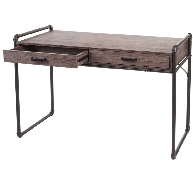 HHG - jamais utilisé] Bureau 049, table pour ordinateur, design industriel 75x120x60cm structure 3D, aspect chêne sauvage marron